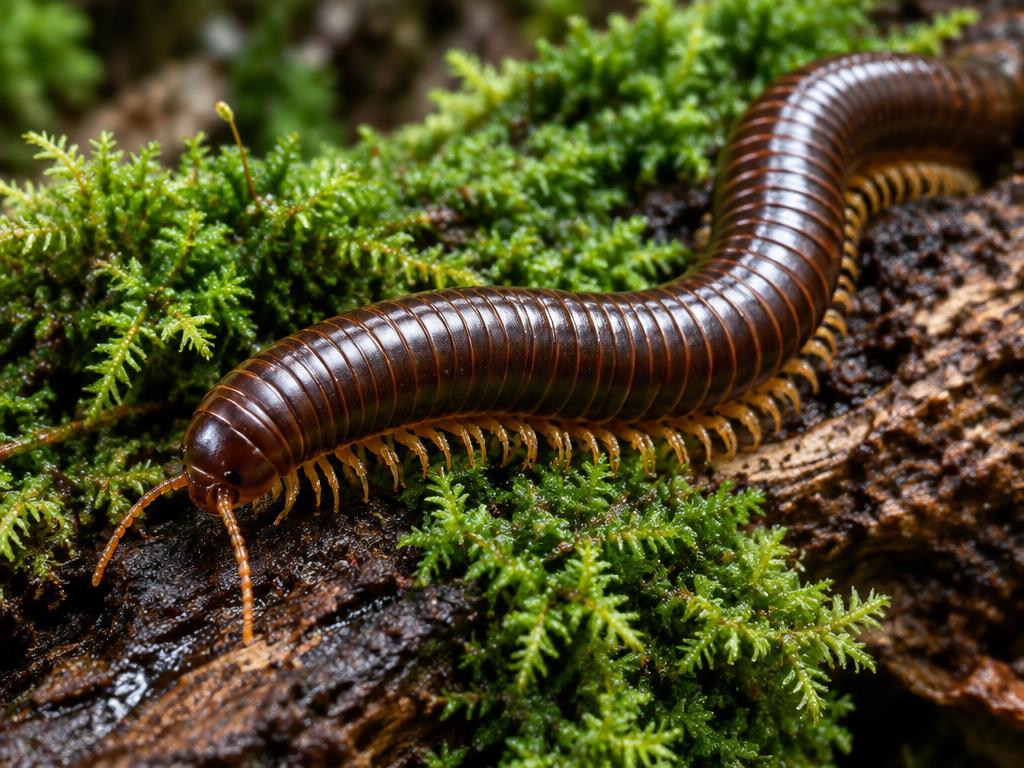 Millipedes on a mossy forest floor