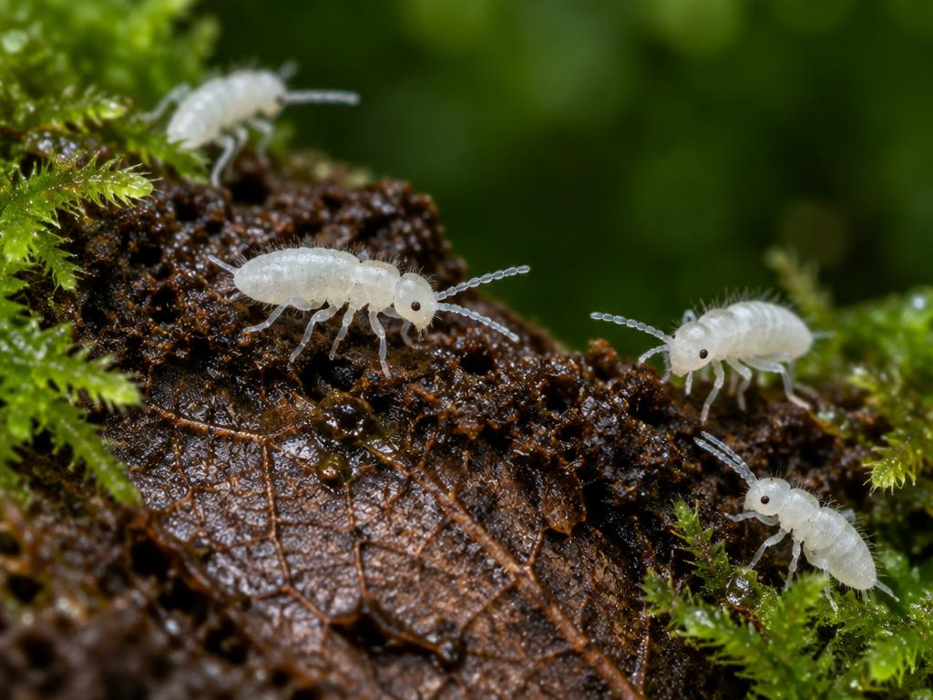 Springtails on a mossy forest floor